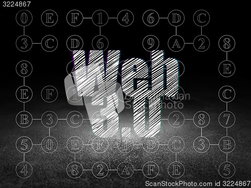 Image of Web design concept: Web 3.0 in grunge dark room