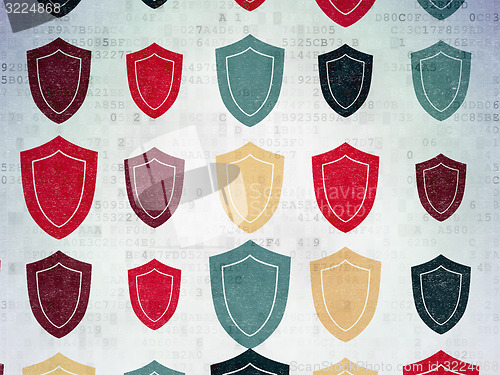 Image of Privacy concept: Shield icons on Digital Paper background