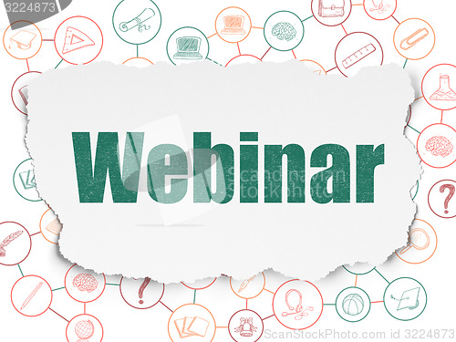 Image of Education concept: Webinar on Torn Paper background