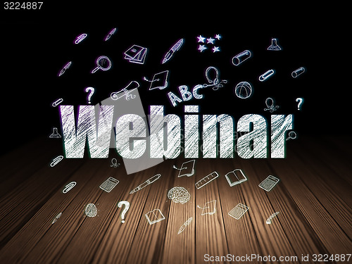 Image of Education concept: Webinar in grunge dark room