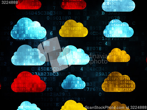 Image of Cloud networking concept: Cloud icons on Digital background