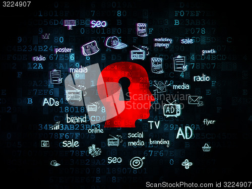 Image of Advertising concept: Head With Keyhole on Digital background