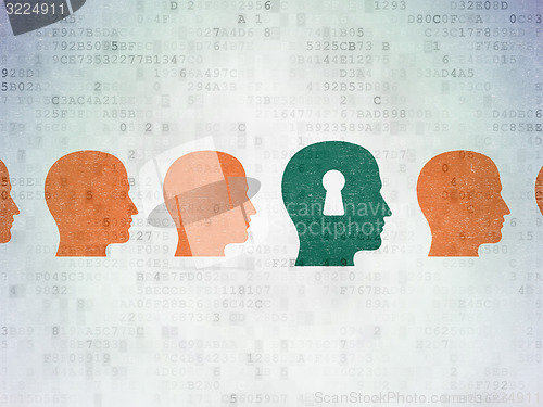 Image of Education concept: head with keyhole icon on Digital Paper background