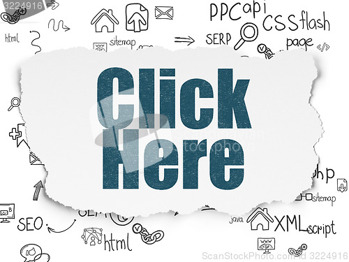 Image of Web development concept: Click Here on Torn Paper background