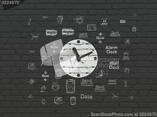 Image of Timeline concept: Clock on wall background