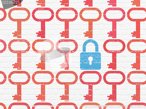 Image of Safety concept: closed padlock icon on wall background