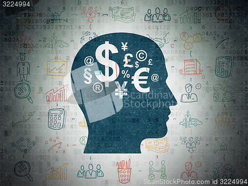 Image of Business concept: Head With Finance Symbol on Digital Paper background
