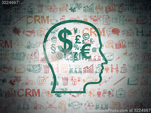 Image of Business concept: Head With Finance Symbol on Digital Paper background