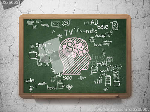 Image of Advertising concept: Head With Finance Symbol on School Board background