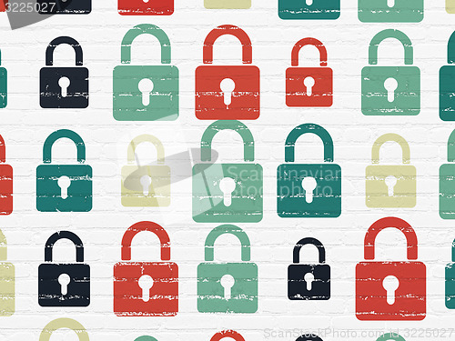Image of Data concept: Closed Padlock icons on wall background