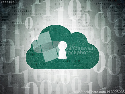 Image of Cloud computing concept: Cloud With Keyhole on Digital Paper background