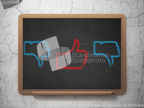Image of Social media concept: thumb up icon on School Board background