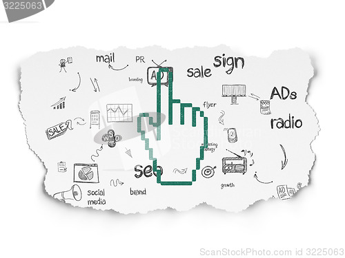 Image of Advertising concept: Mouse Cursor on Torn Paper background