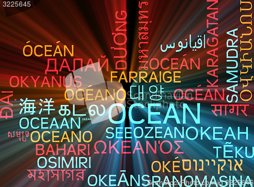 Image of Ocean multilanguage wordcloud background concept glowing