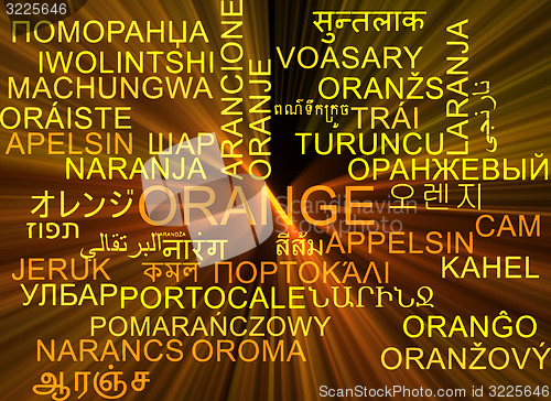Image of Orange multilanguage wordcloud background concept glowing