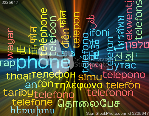 Image of Phone multilanguage wordcloud background concept glowing