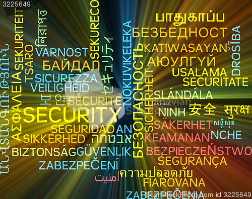 Image of Security multilanguage wordcloud background concept glowing