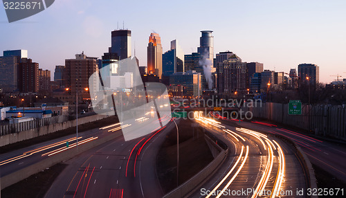 Image of Rush Hour Traffic Elevated Freeway Sunrise Minneapolis Minnesota
