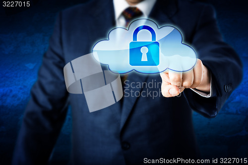 Image of Business Man In Suit Touching Locked Cloud Icon