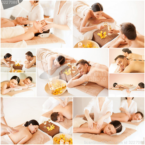 Image of happy family couple in spa salon