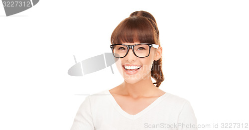 Image of laughing asian woman in eyeglasses