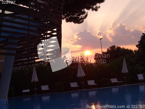 Image of Sunset at hotel pool