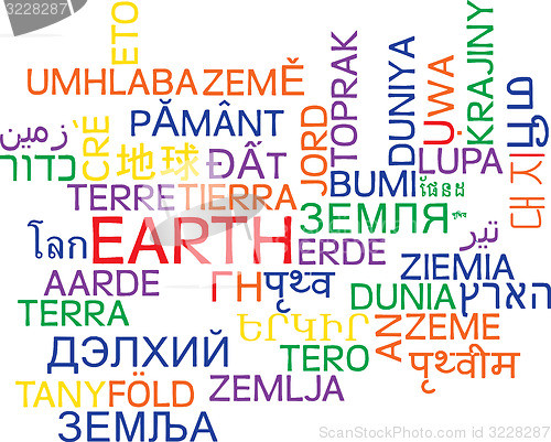 Image of Earth multilanguage wordcloud background concept