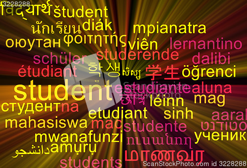 Image of Student multilanguage wordcloud background concept glowing