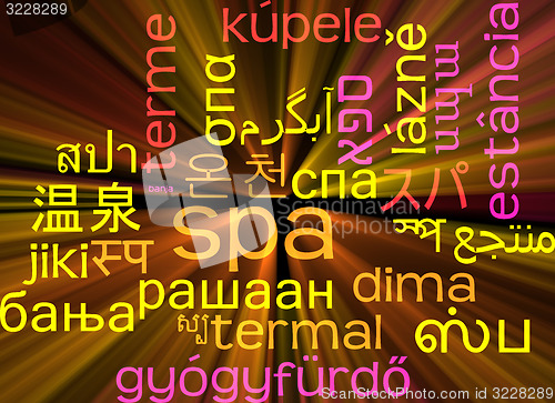 Image of Spa multilanguage wordcloud background concept glowing