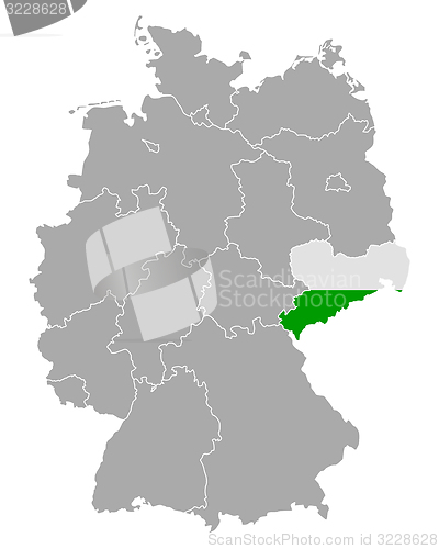 Image of Map of Germany with flag of Saxony