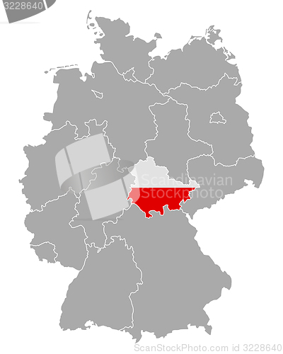Image of Map of Germany with flag of Thuringia