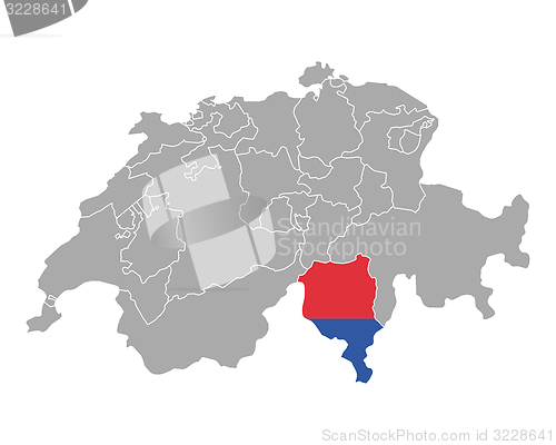 Image of Map of Switzerland with flag of Ticino