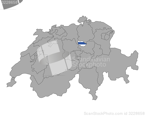 Image of Map of Switzerland with flag of Zug