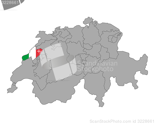 Image of Map of Switzerland with flag of Neuchatel