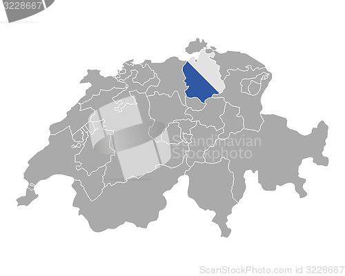 Image of Map of Switzerland with flag of Zuerich