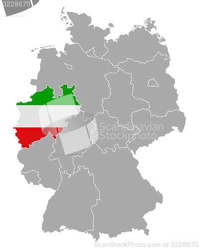 Image of Map of Germany with flag of North Rhine-Westphalia