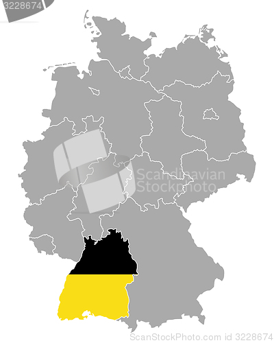 Image of Map of Germany with flag of Baden-Wuerttemberg