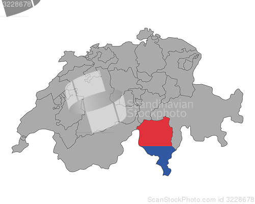 Image of Map of Switzerland with flag of Ticino