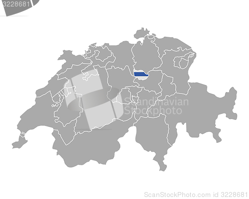 Image of Map of Switzerland with flag of Zug