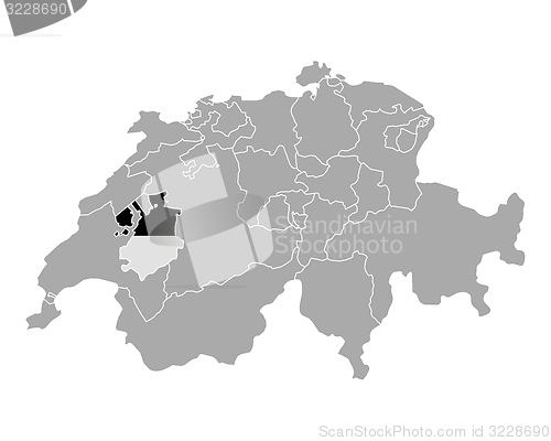 Image of Map of Switzerland with flag of Fribourg