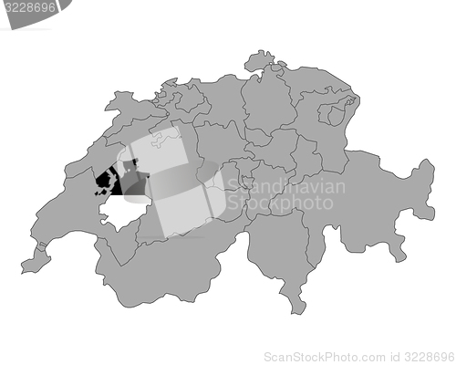 Image of Map of Switzerland with flag of Fribourg