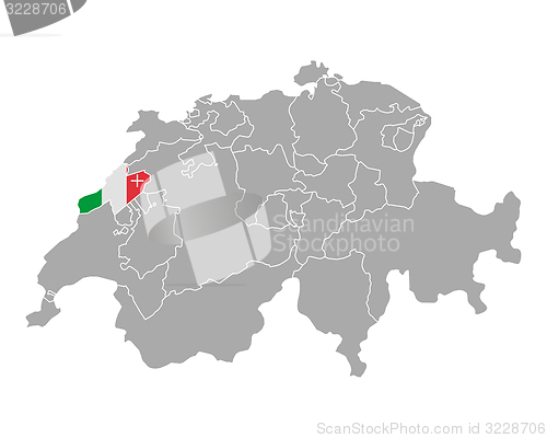 Image of Map of Switzerland with flag of Neuchatel