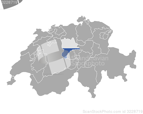 Image of Map of Switzerland with flag of Luzern