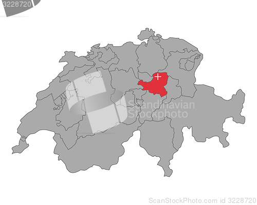 Image of Map of Switzerland with flag of Schwyz