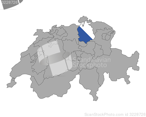 Image of Map of Switzerland with flag of Zuerich