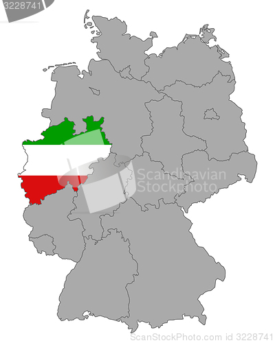 Image of Map of Germany with flag of North Rhine-Westphalia