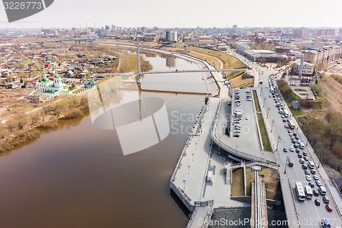 Image of Historical center on coast Tura river. Tyumen