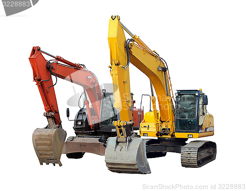 Image of modern excavators isolated on the white