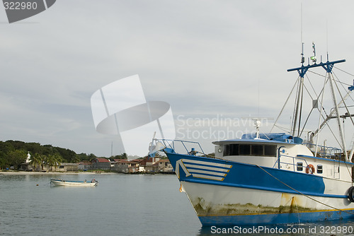 Image of trawler fishing boat in harbor