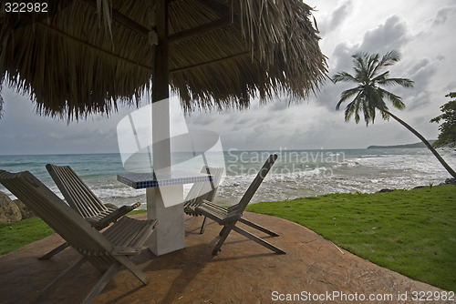 Image of table by the caribbean sea